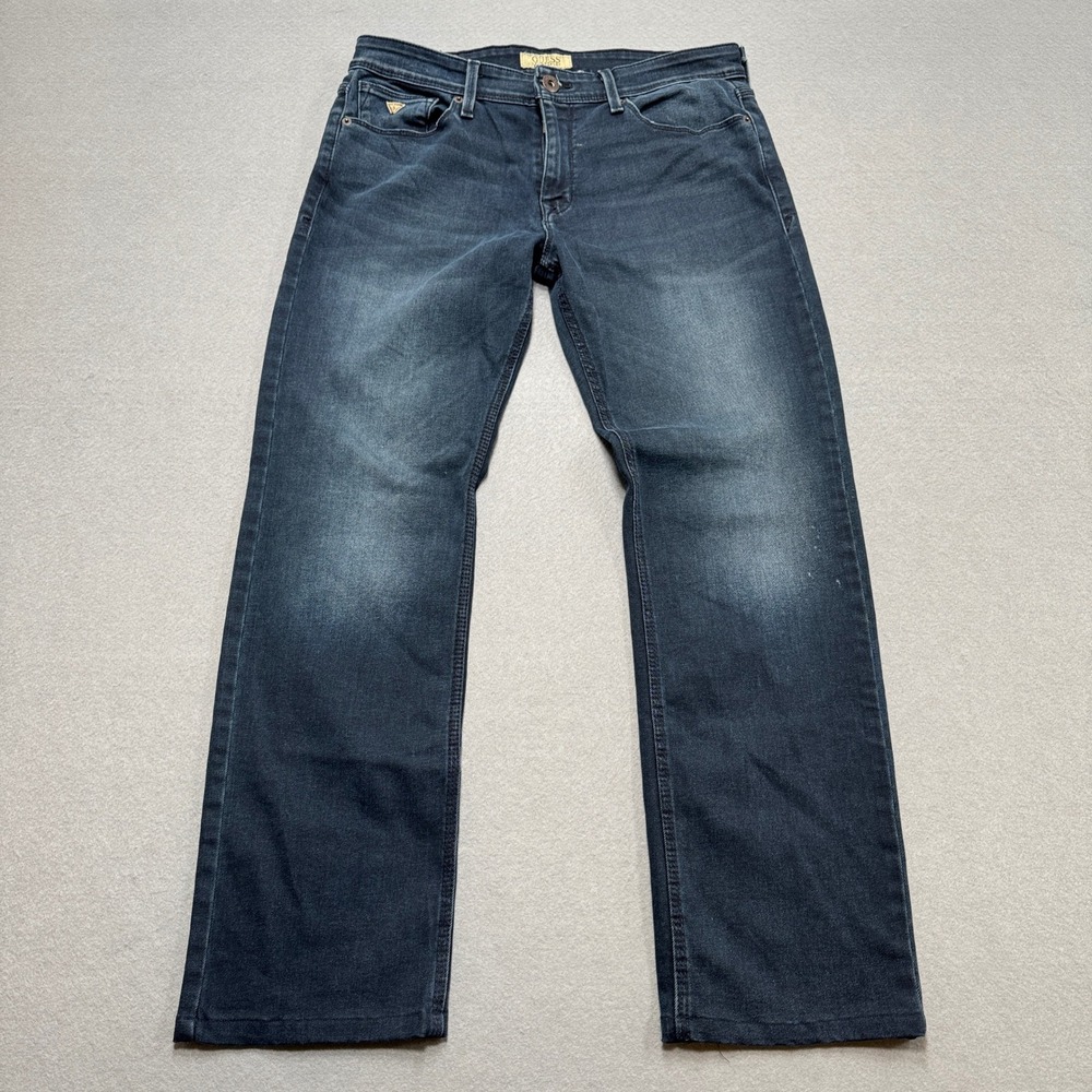 Guess Lincoln Jeans Men's 33x29 Blue Dark Wash Denim Low Rise Bootcut Whiskered